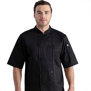 Veste de Chef Professionnelle pour Hommes 100% Coton, Manches Courtes, Légère, Coupe Ample, Imprimé Cartoon, Popeline, Cuisine, Restaurant, Travail - Product Image 1