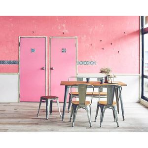 طاولة طعام عتيقة الطراز، طاولة بار نحاسية عتيقة، طاولة بار صناعية للمقاهي والمطاعم مع سطح من الخشب الصلب - Product Image 6