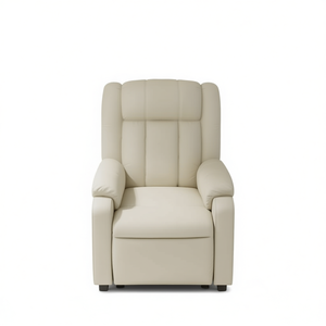 Poltrona Reclinabile in Ecopelle Crema, Funzionamento Manuale, Design Contemporaneo, Schienale Trapuntato, Braccioli Imbottiti - Product Image 1