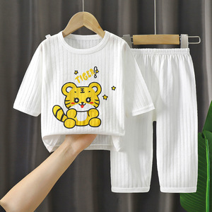 Vêtements d'intérieur pour enfants, printemps, côtelé, imprimé animal, coton, sept manches, fin, respirant, climatisation, vêtements pour bébé garçon - Product Image 6