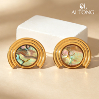 Boucles d'oreilles clous en acier inoxydable plaqué or 18 carats, étanches et inaltérables, avec coquille d'ormeau en forme d'arche, style vintage français, cadeaux, vente en gros, OEM, en vrac