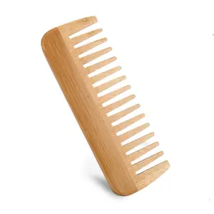 Pente de cabelo de bambu feito à mão, atacado de alta qualidade feito à mão, pente de barba de bambu largo com eco friendly