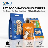 Sac alimentaire pour animaux de compagnie à fond plat, anti-odeur, avec fermeture éclair, scellage 8 côtés, imprimé sur mesure, 500g/1lb, emballage de luxe pour friandises gourmandes pour chats et chiens