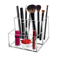 Acrylique clair 3 fentes maquillage brosse organisateur multi-usages cosmétique stockage crayon porte-stylo bureau vanité présentoir accessoire