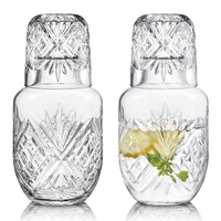 Carafe à eau en verre gaufré vintage en gros avec ensemble de tasses, pichet de chevet pressé à la machine pour hôtel