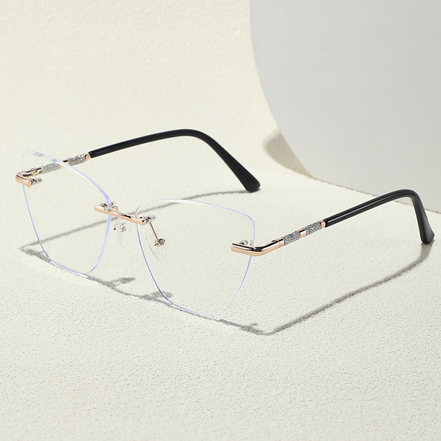 Best Quality Rimless Square Optical Frame Eyeglasses Custom Logo Fashion Anti Blue Light Optical Glasses
