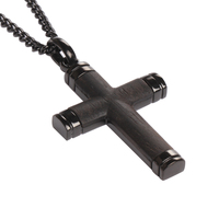 Collier pour homme Tizti Jesus en acier inoxydable noir avec croix et incrustation en bois d'ébène, collier tendance pour homme avec pendentif