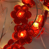 Promotion : Guirlande lumineuse à piles avec bouton de commande, motif fleur rouge, pour décoration de Noël, intérieur, fêtes et usage quotidien