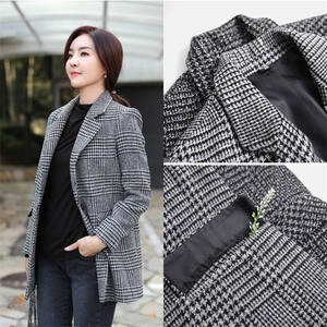 Retro pata <span class=keywords><strong>de</strong></span> gallo a cuadros <span class=keywords><strong>de</strong></span> lana Casual traje femenino 2024 otoño coreano viajero suelto <span class=keywords><strong>de</strong></span> gran tamaño traje chaqueta femenina - Product Image 6