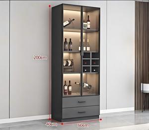 Armoire en métal de 44 pouces H Armoire de salon à <span class=keywords><strong>vin</strong></span> éclairée à 3 niveaux Étagères réglables Panneau arrière en miroir Portes en <span class=keywords><strong>verre</strong></span> trempé - Product Image 2