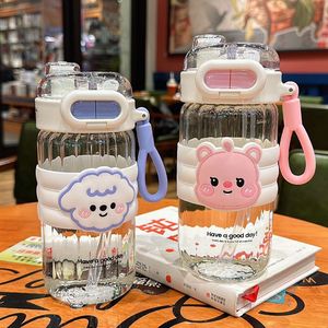 Cute Animal Glass Water Cup With Straw And Lid For Kids And Students Spring 2024 Back To School Use - Product Image 4