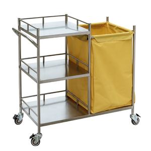 Roestvrij Staal Ziekenhuis Medische Afval Linnen Trolley Mobiele Verpleging Wasserij Karren Drie Lagen BS-668-1 - Product Image 4