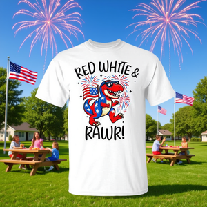 T-shirt Red White And Rawr Dino T Rex, design patriotique du 4 juillet aux États-Unis - Product Image 3