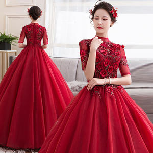S839 Feihiluo vestido de baile Rojo fuera del hombro tul boda brillo hasta el suelo vestido de graduación decorado apliques de encaje bordado - Product Image 4