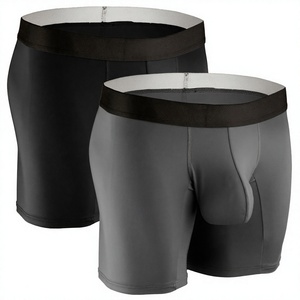 Boxers mi-hauts pour hommes, lot de 2, couleur unie, en Spandex et Polyester, séchage rapide, tissu tricoté, gris et noir - Product Image 2
