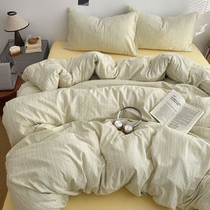 Parure de lit jacquard cationique 3/4 pièces, imprimé rayé, douce, style INS, drap plat, taie d'oreiller, housse de <span class=keywords><strong>couette</strong></span> grise style japonais - Product Image 6