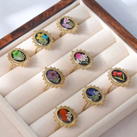 Bague en résine avec fleurs séchées véritables, faite à la main, ovale, dorée, réglable, bijoux floraux pressés naturels, cadeau pour femmes