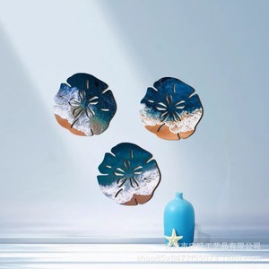 Décoration murale en bois en forme de dollar de sable, thème plage bleue, décoration intérieure, forme irrégulière, en buis - Product Image 1