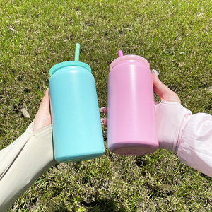 Gobelet à bière 16oz avec paille à double paroi 16oz Tumbler chaud et froid Macaron Sublimation Metal 16oz Can Cups - Product Image 3