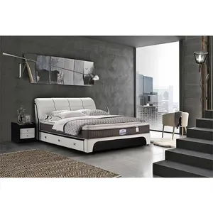 Moderne Smart Leer Koning Bed Hout Bedden Slaapkamermeubilair Set