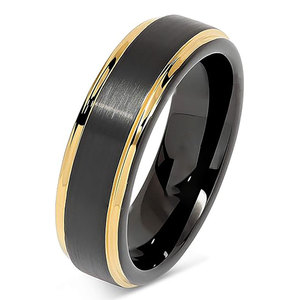Anillo de Carburo de Tungsteno con Borde Dorado Negro de 46.8mm, Anillo de Boda para Hombre con Diseño Geométrico - Product Image 5