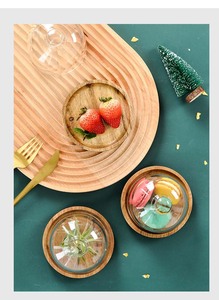 <span class=keywords><strong>Plateau</strong></span> de service en bois d'acacia avec petit dôme en verre transparent pour servir des desserts et des outils à gâteau au <span class=keywords><strong>fromage</strong></span> - Product Image 4