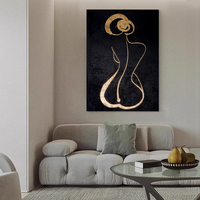 Peinture à l'huile abstraite de luxe, femme dos nu, texture or noir, art mural pour la maison