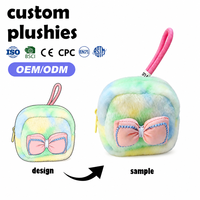 Pochette à monnaie en peluche tie-dye OEM avec nœud, étui de rangement pour écouteurs, porte-clés, couleur et logo personnalisés, vente en gros