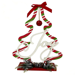 Skema Warna Natal Klasik Dekorasi <span class=keywords><strong>JOY</strong></span> Berbentuk Pohon Bergaris (Termasuk Lonceng dan Alas Kerucut Pinus) - Product Image 1