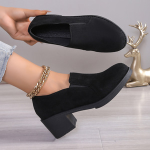 European and American Thick-heeled Large Size Deep-mouthed Shoes Autumn British Style Slip-on Professional Mid-heeled 43 - Product Image 3