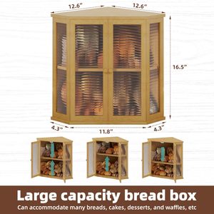 กล่องขนมปังไม้ไผ่แบบมุม 2 ประตู 2 ชั้น สำหรับจัดเก็บอาหารบนโต๊ะในครัว - Product Image 2