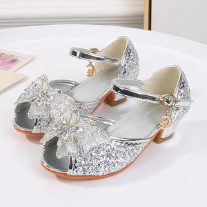 Sandalias de Tacón Alto para Niñas, Sandalias de Princesa con Pedrería Brillante y Lazo, Sandalias de Punta Abierta para Fiestas, Bodas y Bailes - Product Image 4