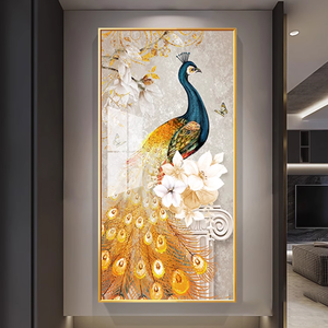 Peint à la main texturé beau paon moderne verre mur Art décorations peinture pour la maison mur Arts suspendus - Product Image 4