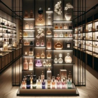 M & S rak pajangan parfum mewah, furnitur besi dengan lampu LED untuk toko ritel, mal belanja Premium
