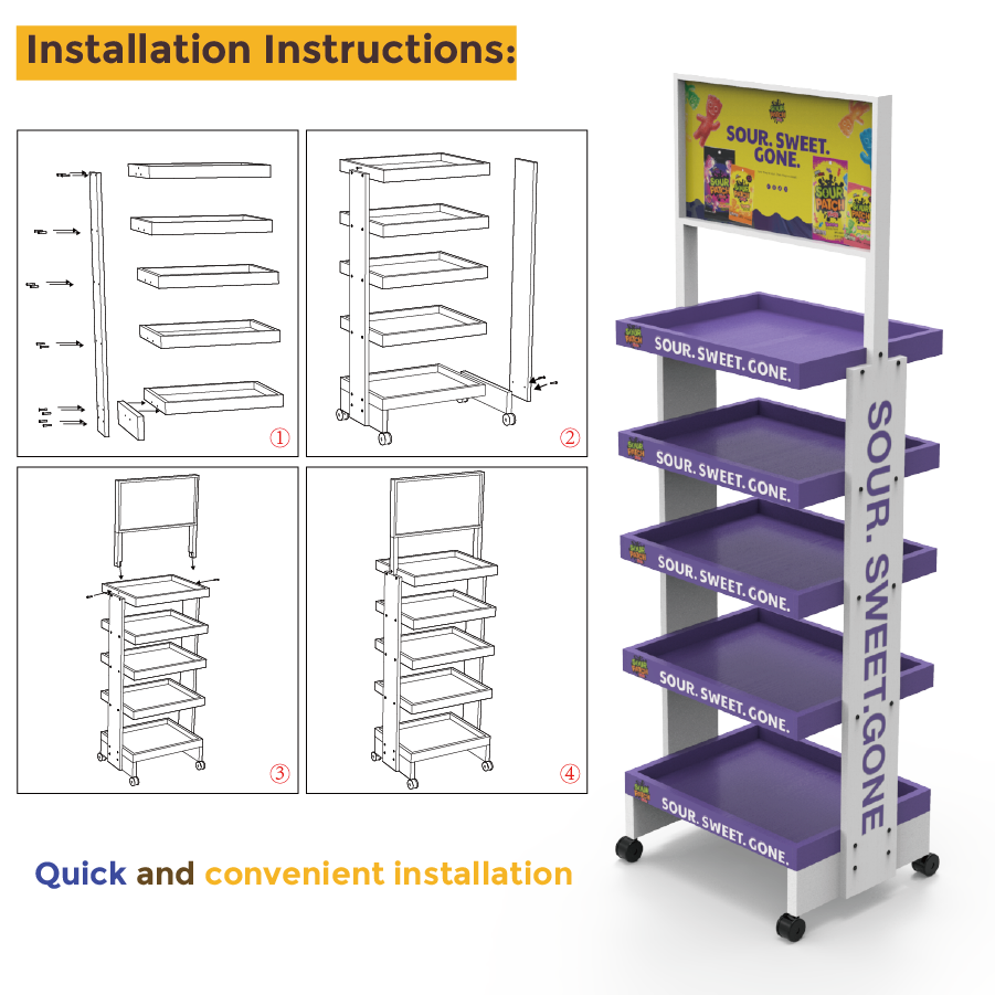 Apache Customized Foldable Modern Candy Rack Wooden Floor Stand for Candy Shops Sweet Stores Supermarket Confectionery Aisles — view 5