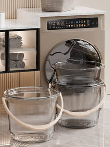 Ensemble <span class=keywords><strong>de</strong></span> seaux à linge ménagers avec couvercle en <span class=keywords><strong>plastique</strong></span>, stockage d'eau, shampoing, <span class=keywords><strong>bain</strong></span>, transparent, anti-goutte, protection solaire - Product Image 1