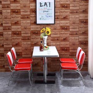 Giá thấp Mỹ Retro nhà hàng thương mại thức ăn nhanh Burger cửa hàng thép không gỉ màu đỏ bóng da bàn ăn ghế Bộ - Product Image 4