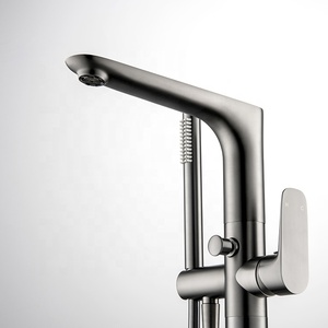 Grifo de Bañera de Latón con Cartucho Cerámico Único, Acabado Gris Pulido, Efecto Lluvia, 2 Funciones, Grifo Mezclador de Baño de Pie para Villa - Product Image 3