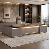 Escritorio Ejecutivo Moderno de Lujo con Panel LED Decorativo, Mesa Grande para Directores y Jefes, para Oficina de Presidente y Espacio de Trabajo Corporativo