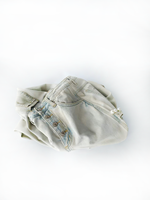 Jean cargo large pour femme, délavage clair, avec détails perles, fermeture boutonnée, en denim vintage, idéal pour tenues de soirée et de rue, OEM ODM