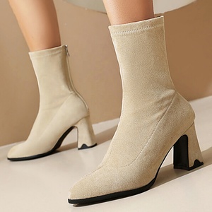 Large Size 48 Pointed Toe Women's Back Zipper Short <b>Boots</b> High Chunky Heels Ankle Booties Wide Fit Suede Shoes - Product Image 2