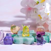 Miniatures de Pokémon en cristal naturel Chenyi : Pikachu, Charmander, Eevee gravés, en fluorite arc-en-ciel, imprimées UV, artisanat écologique