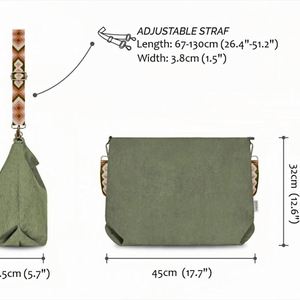 Women's Large Vintage Corduroy Crossbody Bag Letter Embroidery Autumn/Summer Beach Travel <b>Shoulder</b> <b>Strap</b> Custom Boho Dress - Product Image 6