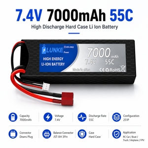 2S 7.4V 7000mAh 55C Lipo Pil Kutusu Sert Kılıf T Deans EC5 Konnektörü RC Araba Uçak FPV Kamyon SCX10 102535 İçin - Product Image 2