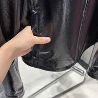 Veste en cuir verni noir brillant avec fermetures éclair, col montant, en cuir d'agneau véritable, style motard, automne