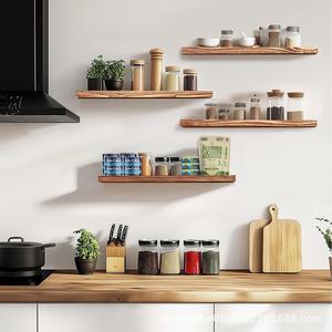 Solid <b>Wood</b> Wall Mounted Shelf 4 Layers Kitchen <b>Storage</b> <b>Rack</b> Rectangle Shape Screw Embedded Installation Neatening Organize - Product Image 1