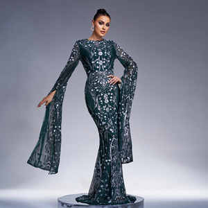Vestido formal de noche largo para mujer, Vestido de satén hasta el suelo con lentejuelas para fiestas en Dubái y Oriente Medio - Product Image 1