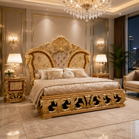Ensemble de meubles de chambre à coucher de luxe sur mesure en bois massif européen haut de gamme avec feuille d'or, style antique, pour villa et hôtel