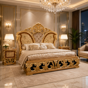 Meubles <span class=keywords><strong>de</strong></span> chambre à coucher <span class=keywords><strong>de</strong></span> luxe haut <span class=keywords><strong>de</strong></span> gamme, style malaisien et philippin, en <span class=keywords><strong>bois</strong></span> massif européen, avec feuille d'or, pour villa et hôtel, style antique - Product Image 5