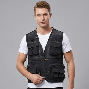 Chaleco de malla negro para hombre con múltiples bolsillos, cremallera y bolsillos resistentes para otros chalecos de moda. - Product Image 1